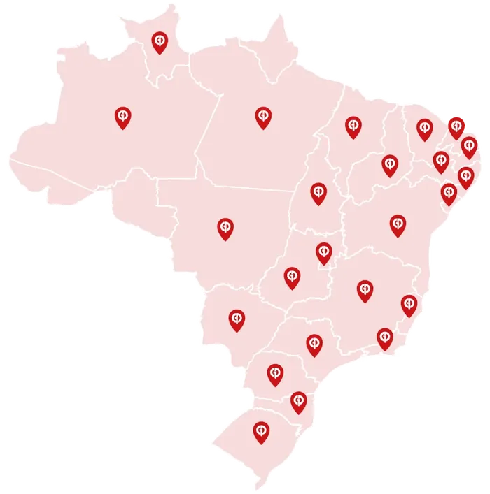 Mapa do Brasil com a presença da Gontijo Fundações em todos os estados